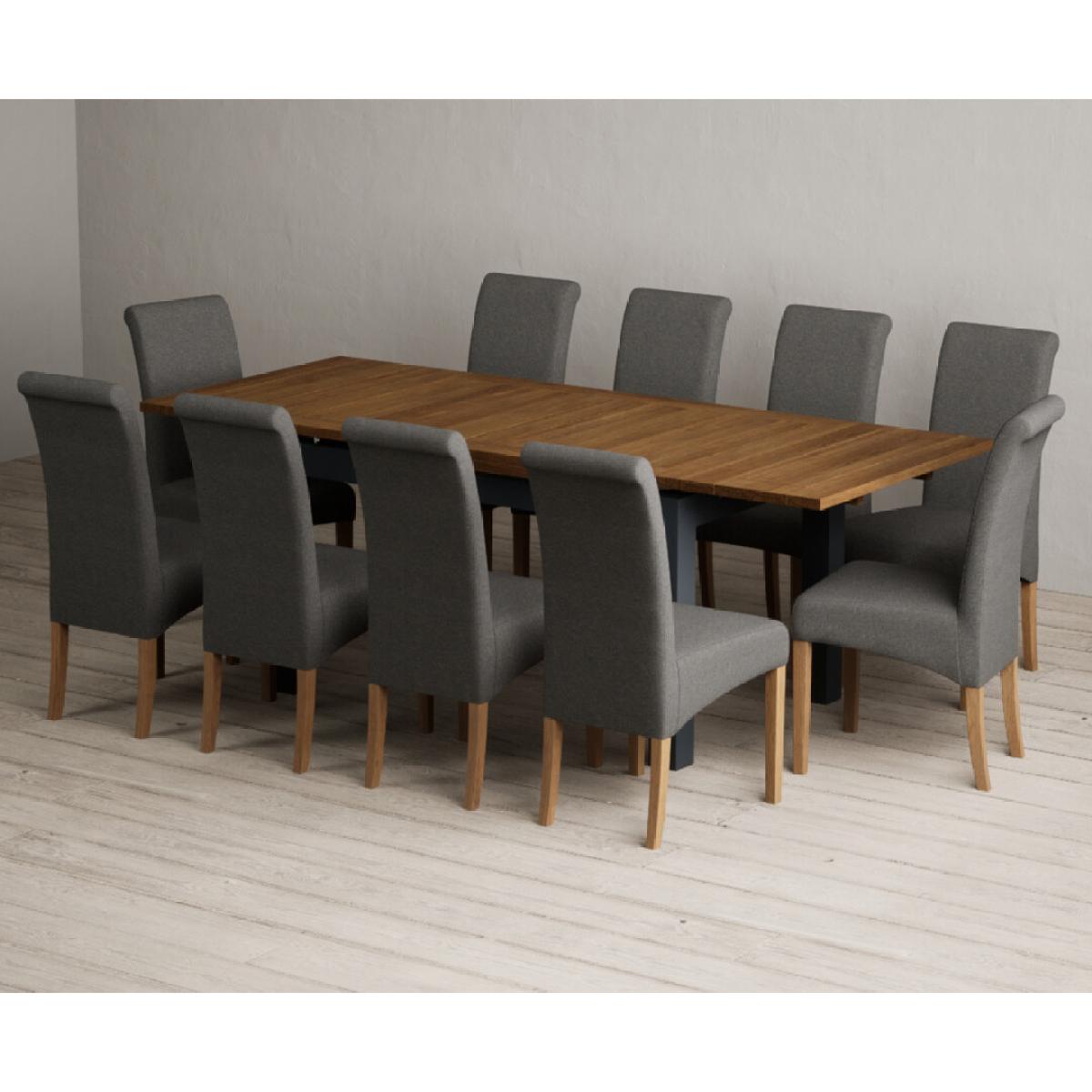 Extending Buxton 140cm Oak and Dark Blue Painted Dining Table with 8 Grey Scroll Back Chairs – image 31
