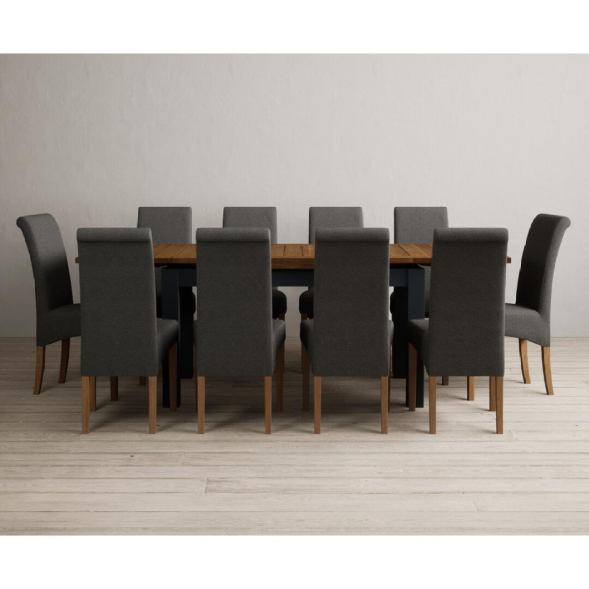 Extending Buxton 140cm Oak and Dark Blue Painted Dining Table with 8 Grey Scroll Back Chairs – image 32