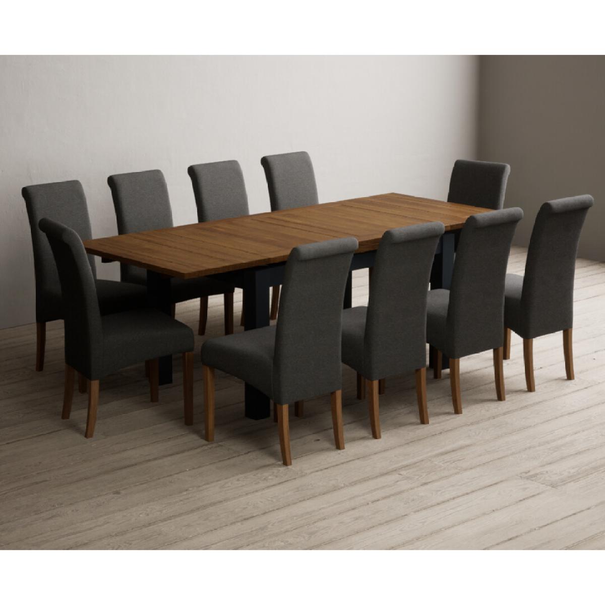 Extending Buxton 140cm Oak and Dark Blue Painted Dining Table with 8 Grey Scroll Back Chairs – image 33