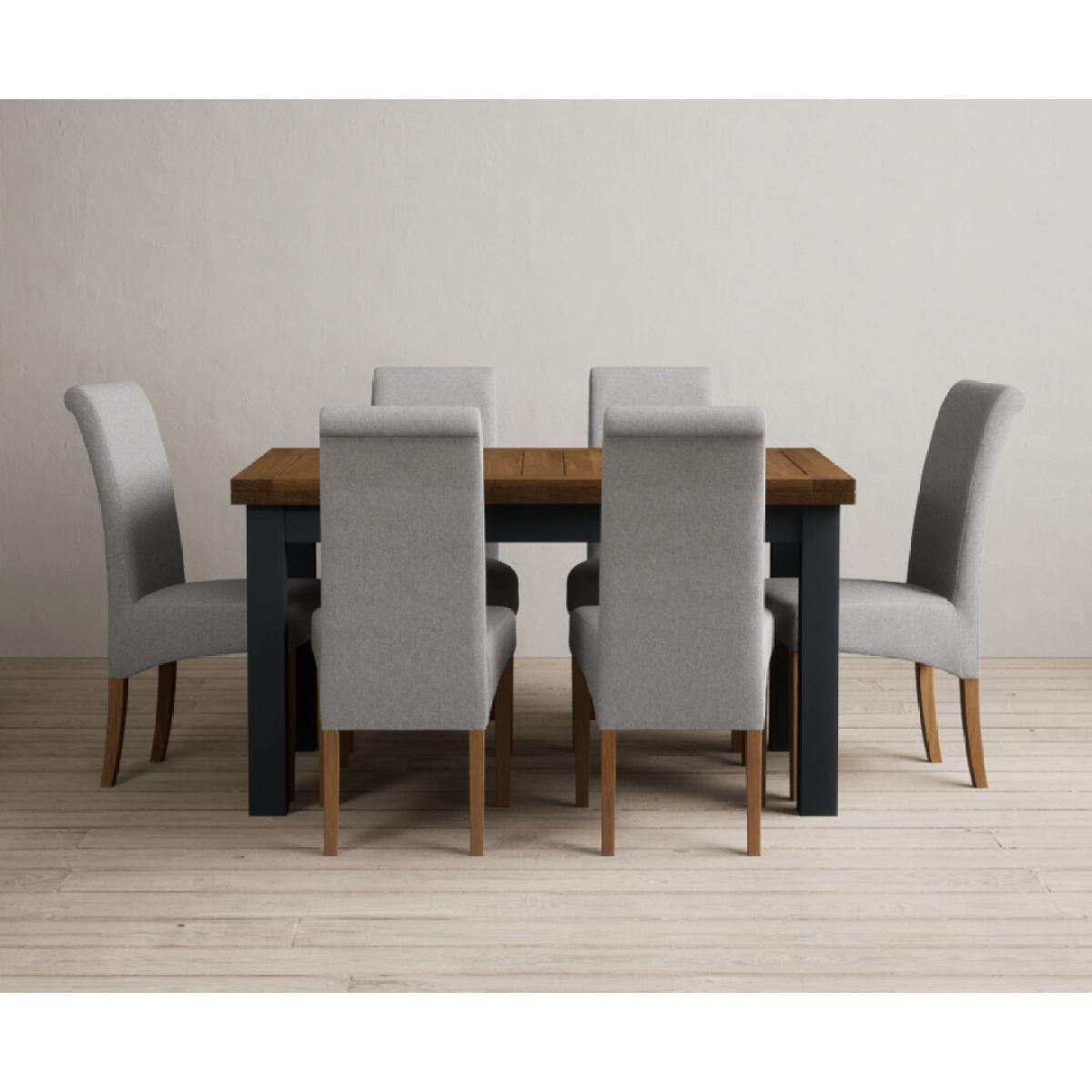 Extending Buxton 140cm Oak and Dark Blue Painted Dining Table with 8 Grey Scroll Back Chairs – image 37