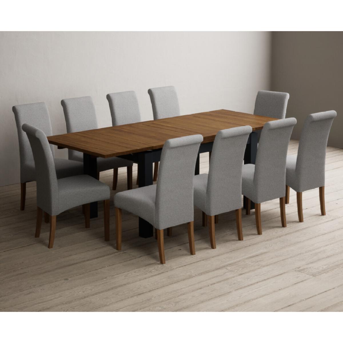 Extending Buxton 140cm Oak and Dark Blue Painted Dining Table with 8 Grey Scroll Back Chairs – image 50