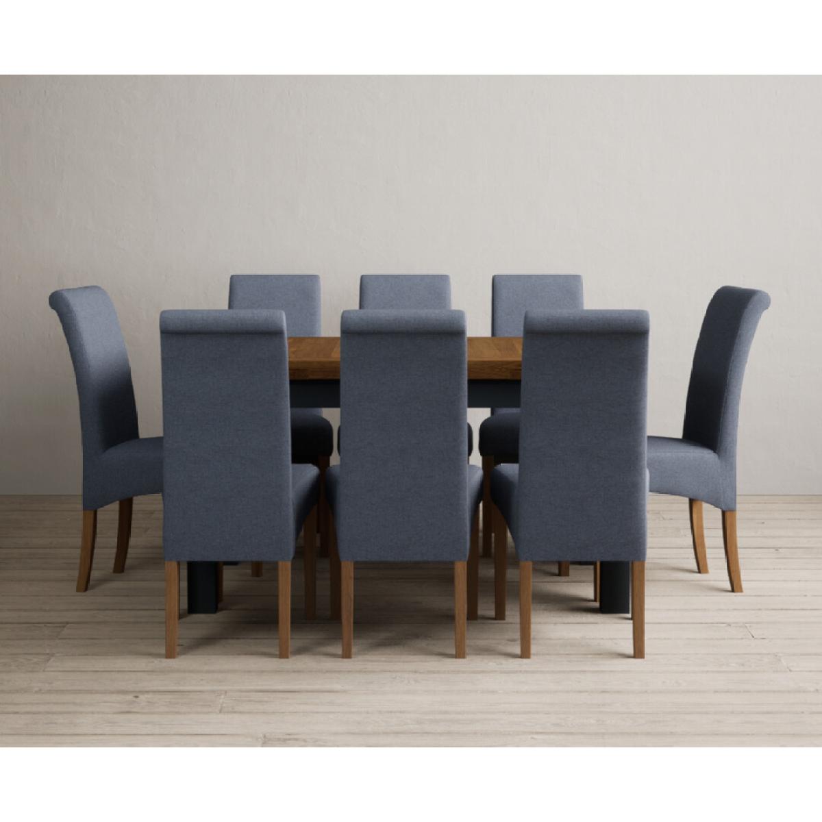 Extending Buxton 140cm Oak and Dark Blue Painted Dining Table with 8 Grey Scroll Back Chairs – image 6