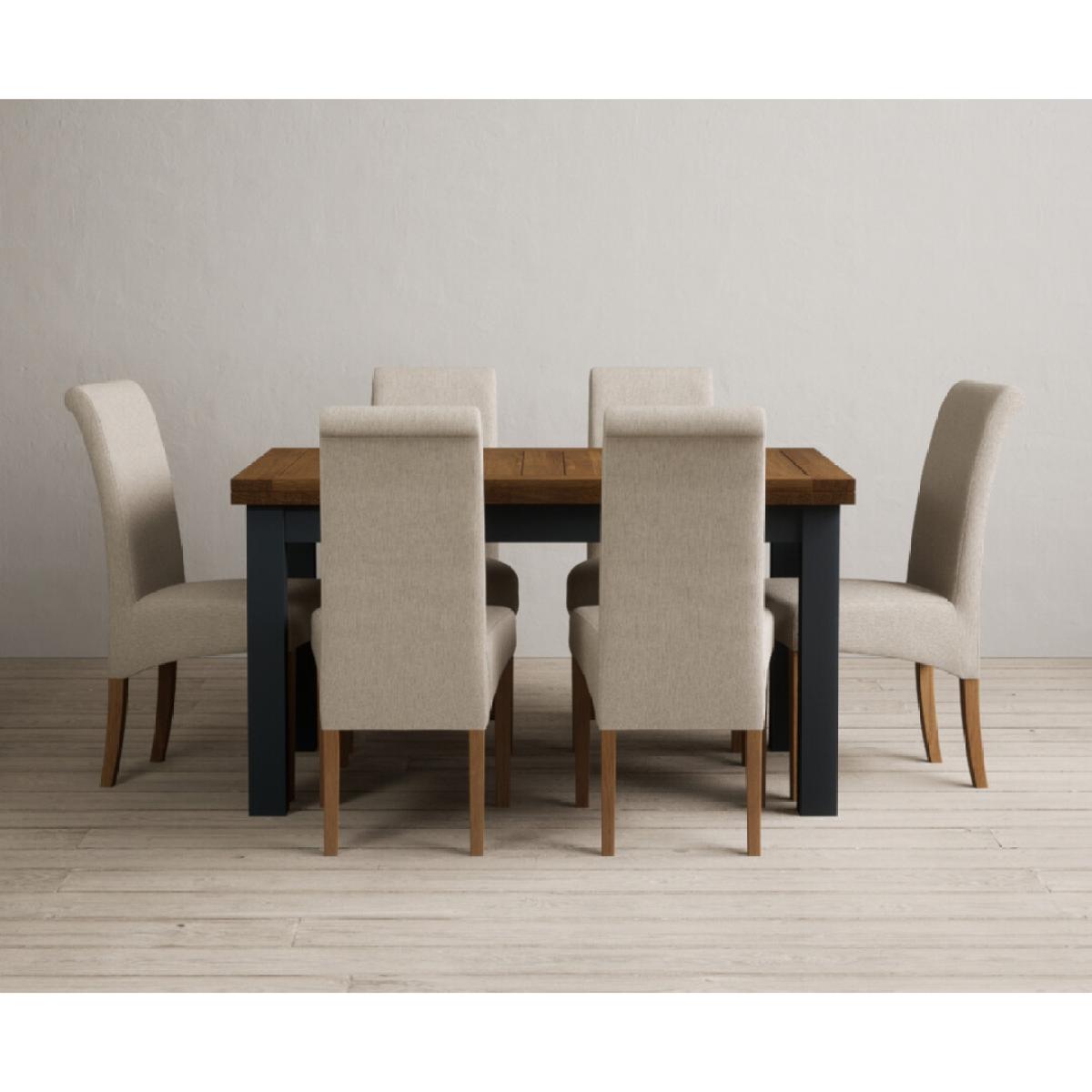 Extending Buxton 140cm Oak and Dark Blue Painted Dining Table with 8 Grey Scroll Back Chairs – image 54