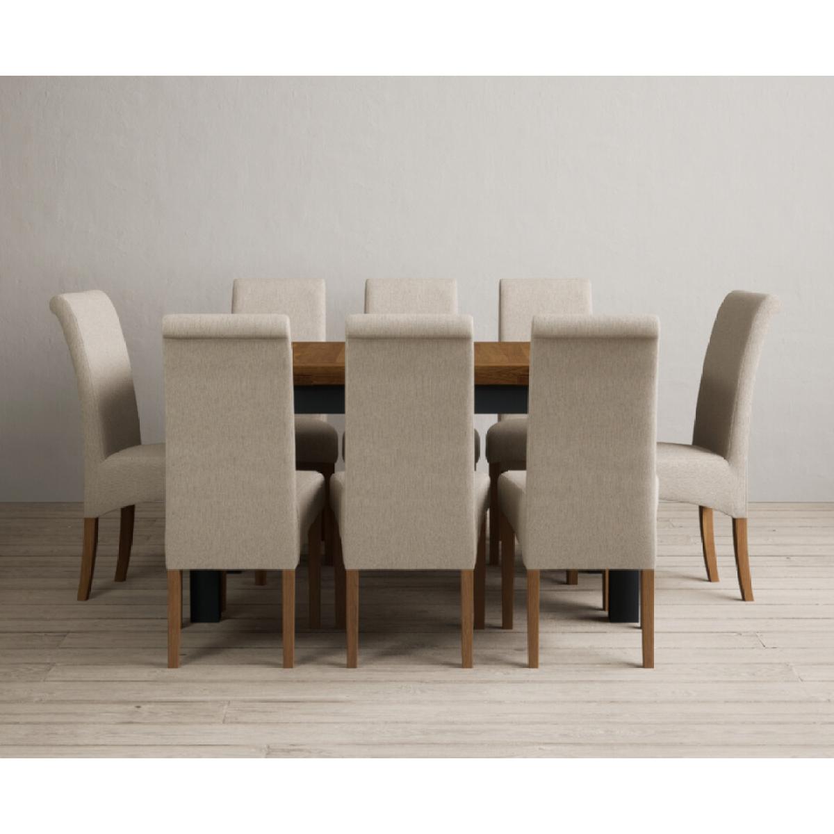 Extending Buxton 140cm Oak and Dark Blue Painted Dining Table with 8 Grey Scroll Back Chairs – image 57