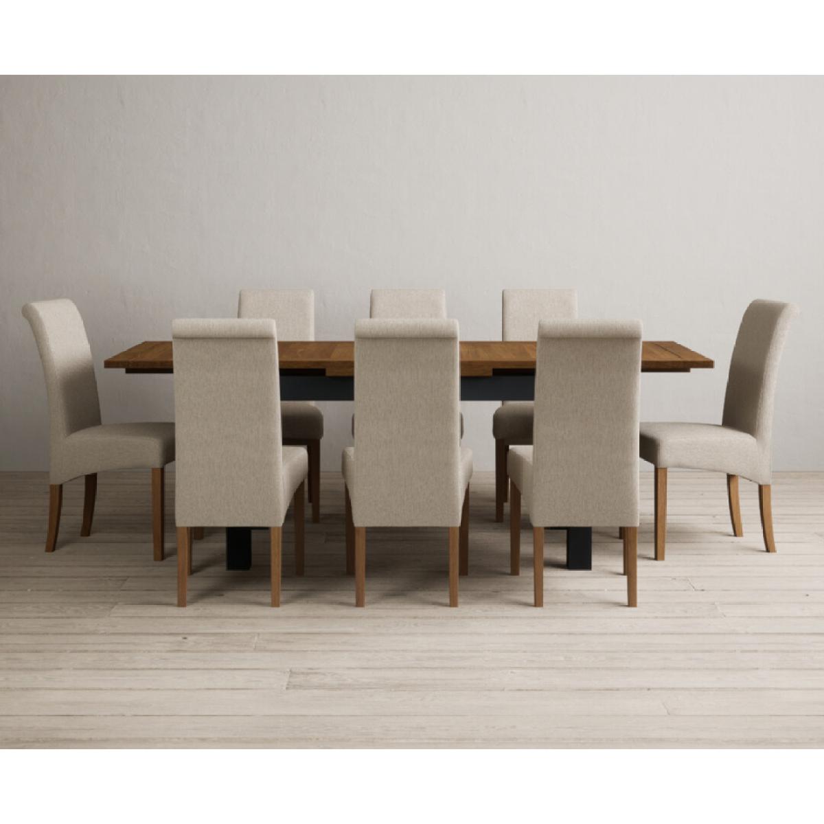 Extending Buxton 140cm Oak and Dark Blue Painted Dining Table with 8 Grey Scroll Back Chairs – image 63