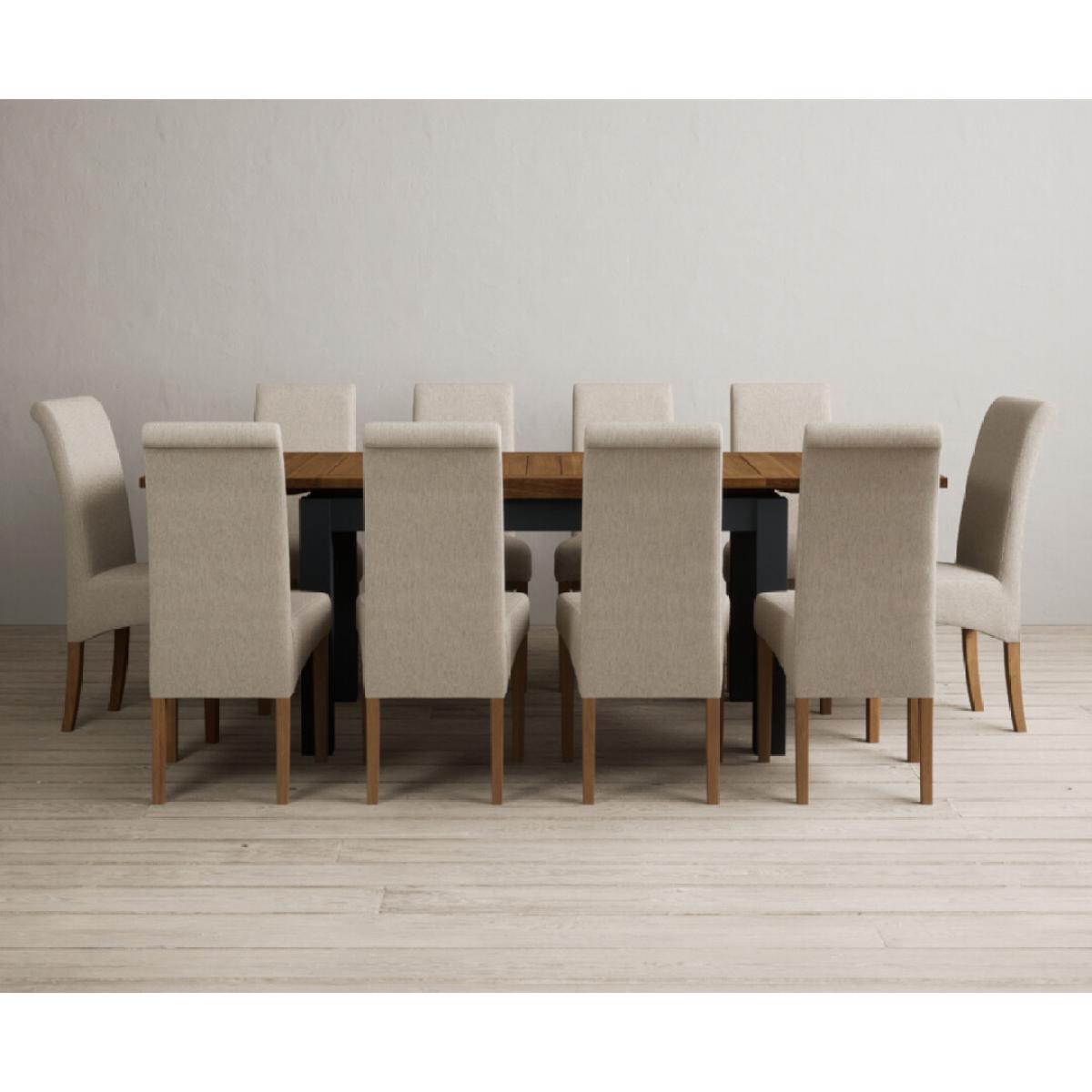 Extending Buxton 140cm Oak and Dark Blue Painted Dining Table with 8 Grey Scroll Back Chairs – image 66