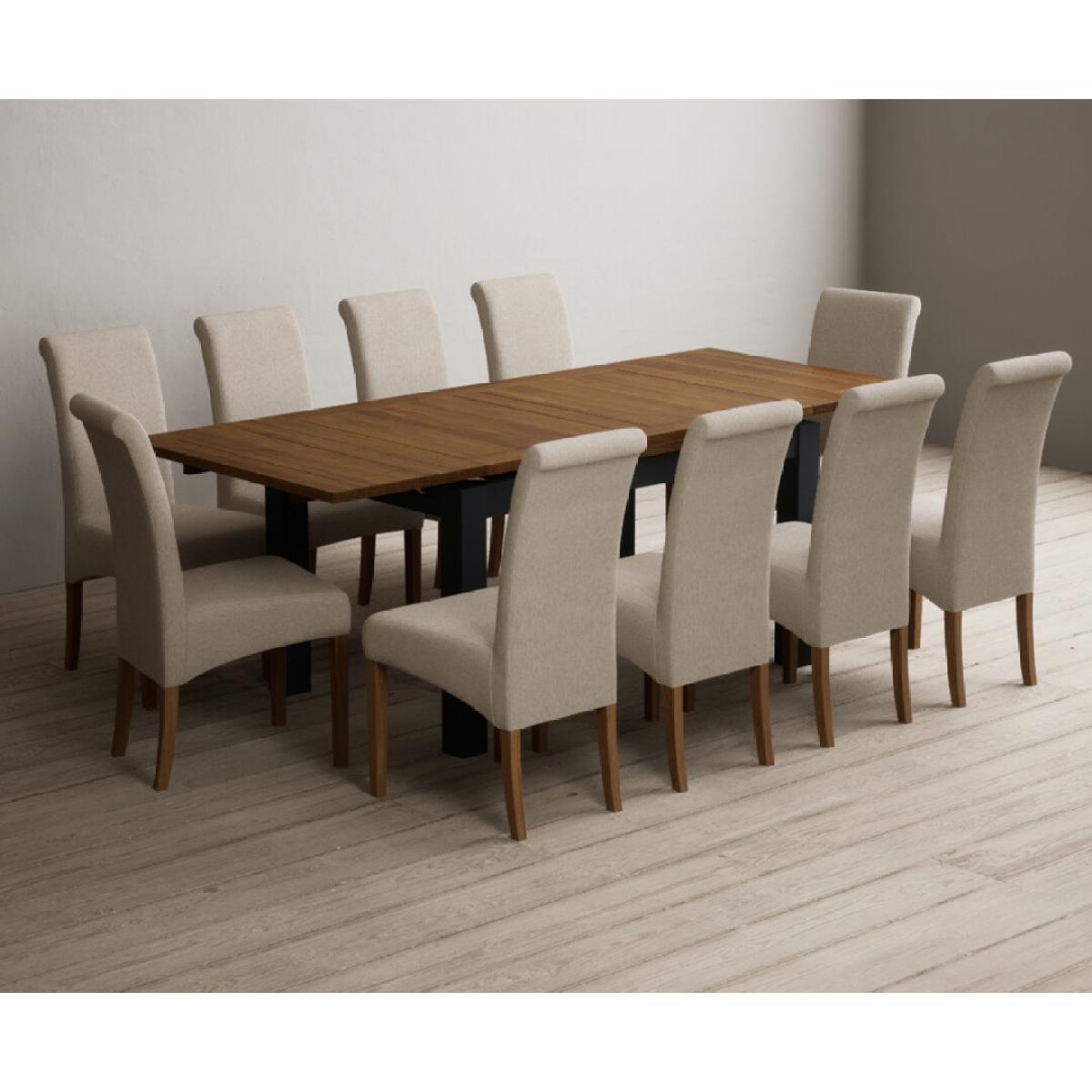 Extending Buxton 140cm Oak and Dark Blue Painted Dining Table with 8 Grey Scroll Back Chairs – image 67