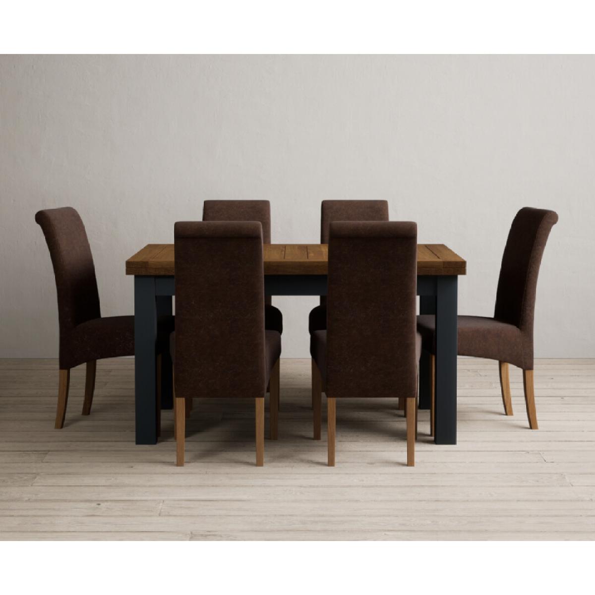 Extending Buxton 140cm Oak and Dark Blue Painted Dining Table with 8 Grey Scroll Back Chairs – image 71