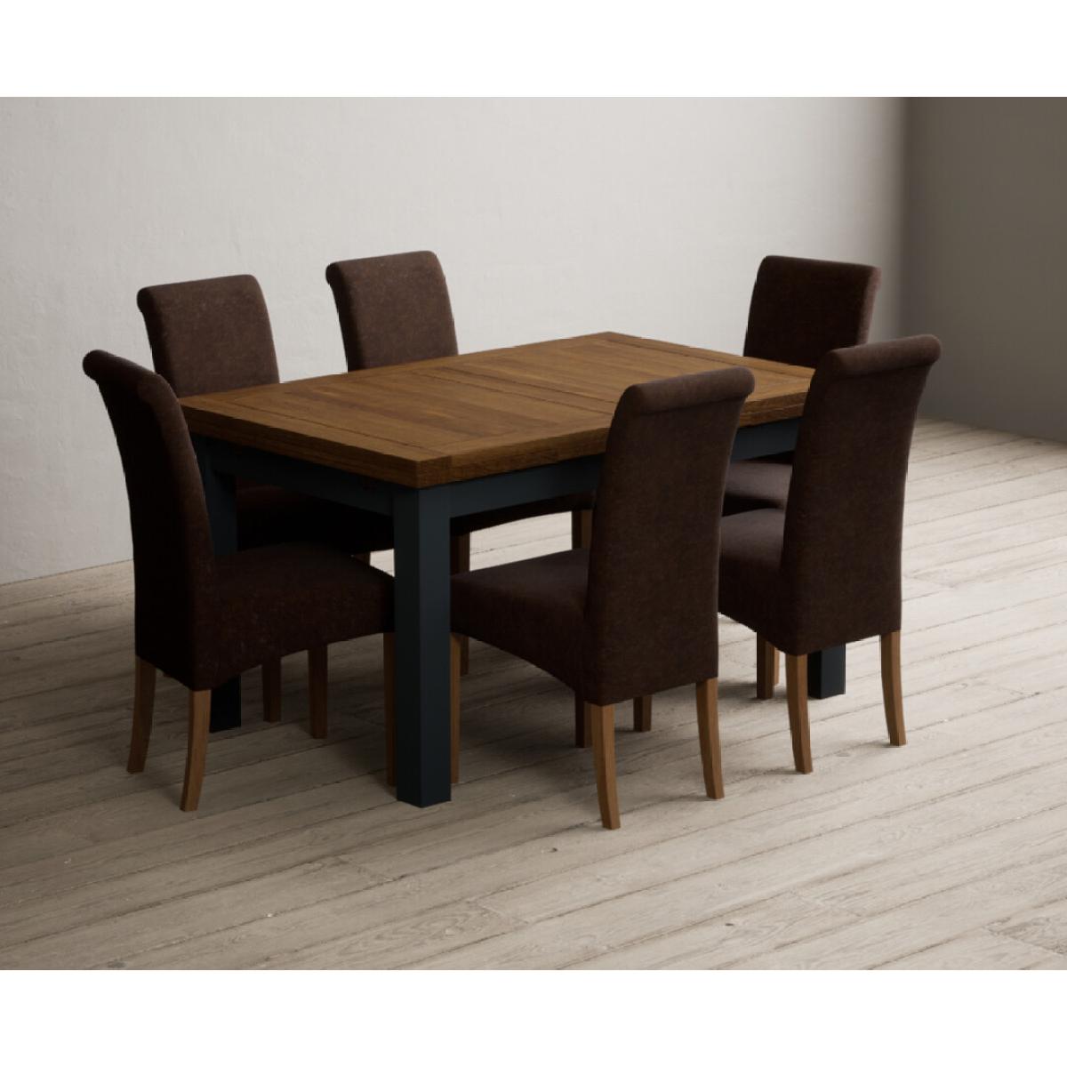 Extending Buxton 140cm Oak and Dark Blue Painted Dining Table with 8 Grey Scroll Back Chairs – image 72