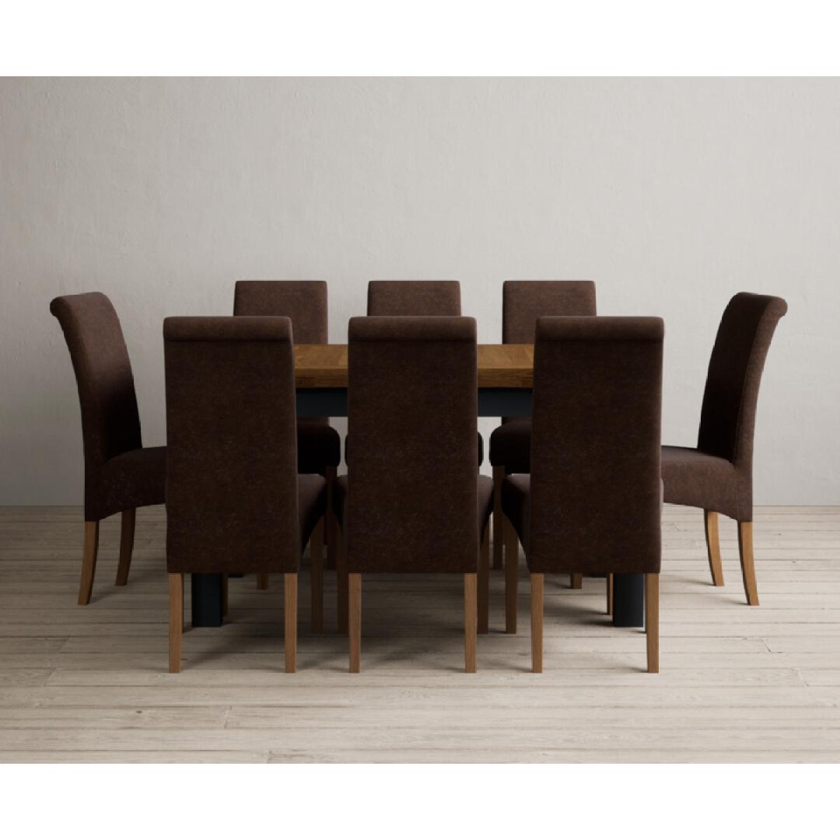 Extending Buxton 140cm Oak and Dark Blue Painted Dining Table with 8 Grey Scroll Back Chairs – image 74