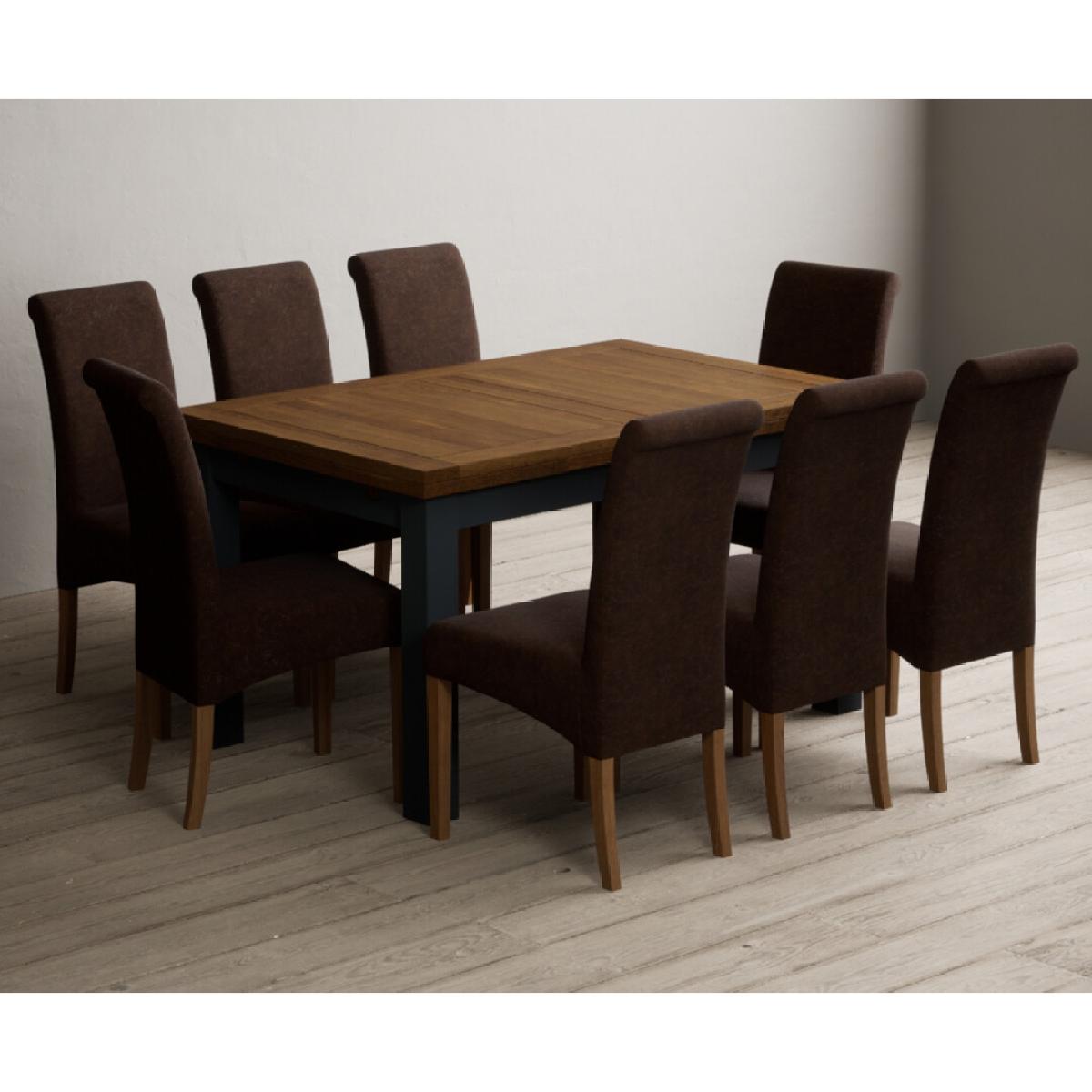 Extending Buxton 140cm Oak and Dark Blue Painted Dining Table with 8 Grey Scroll Back Chairs – image 75