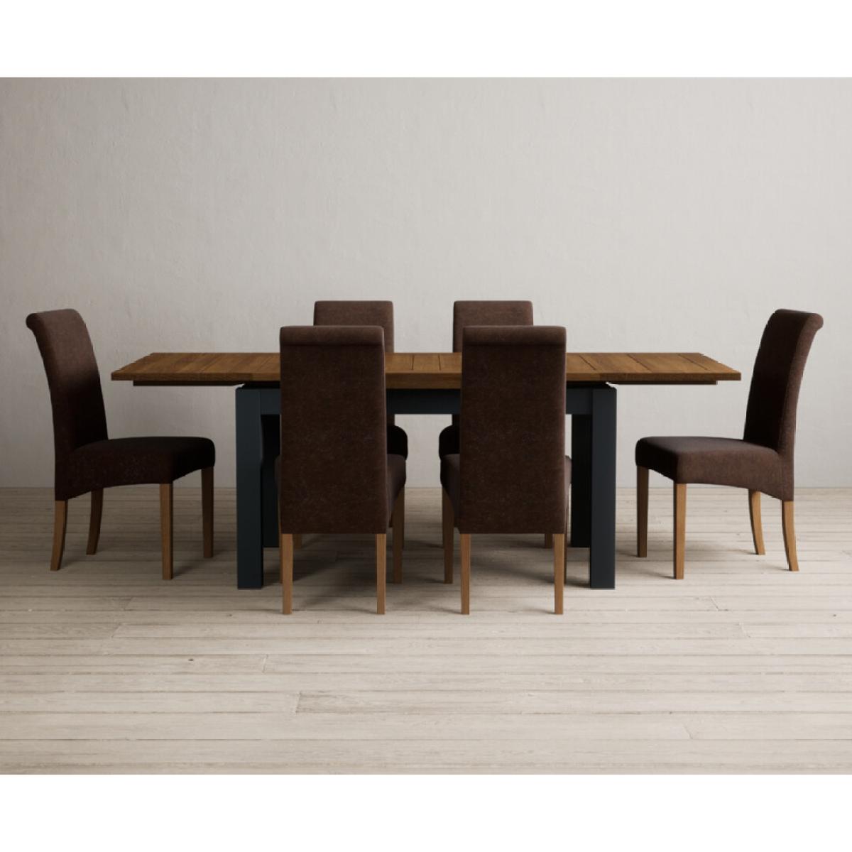 Extending Buxton 140cm Oak and Dark Blue Painted Dining Table with 8 Grey Scroll Back Chairs – image 77