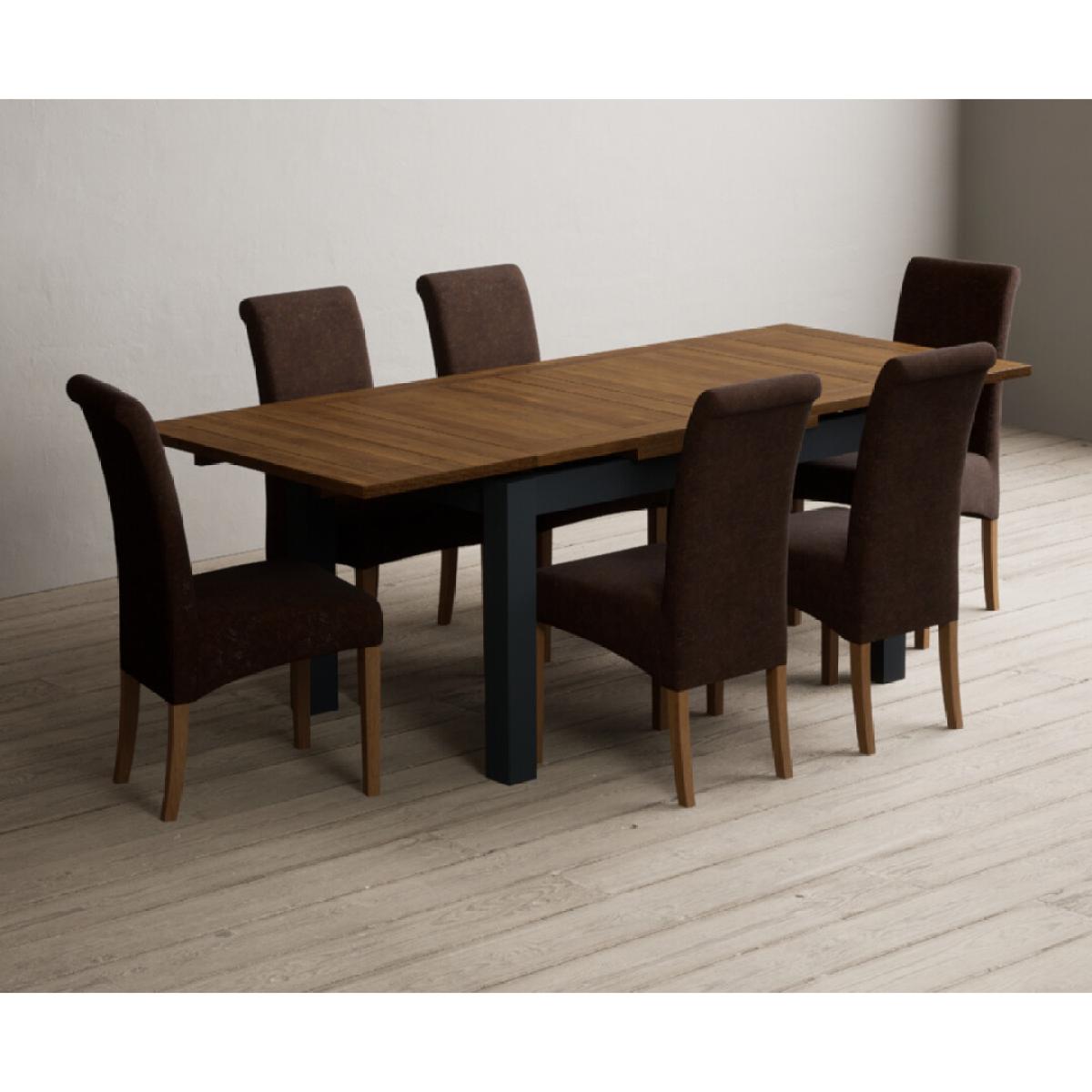 Extending Buxton 140cm Oak and Dark Blue Painted Dining Table with 8 Grey Scroll Back Chairs – image 78