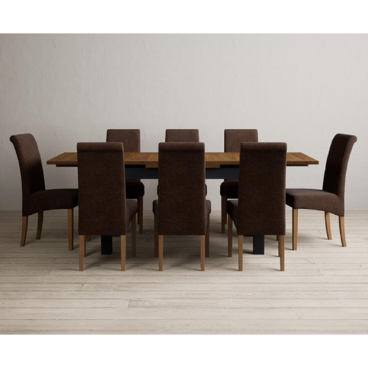Extending Buxton 140cm Oak and Dark Blue Painted Dining Table with 8 Grey Scroll Back Chairs – image 80