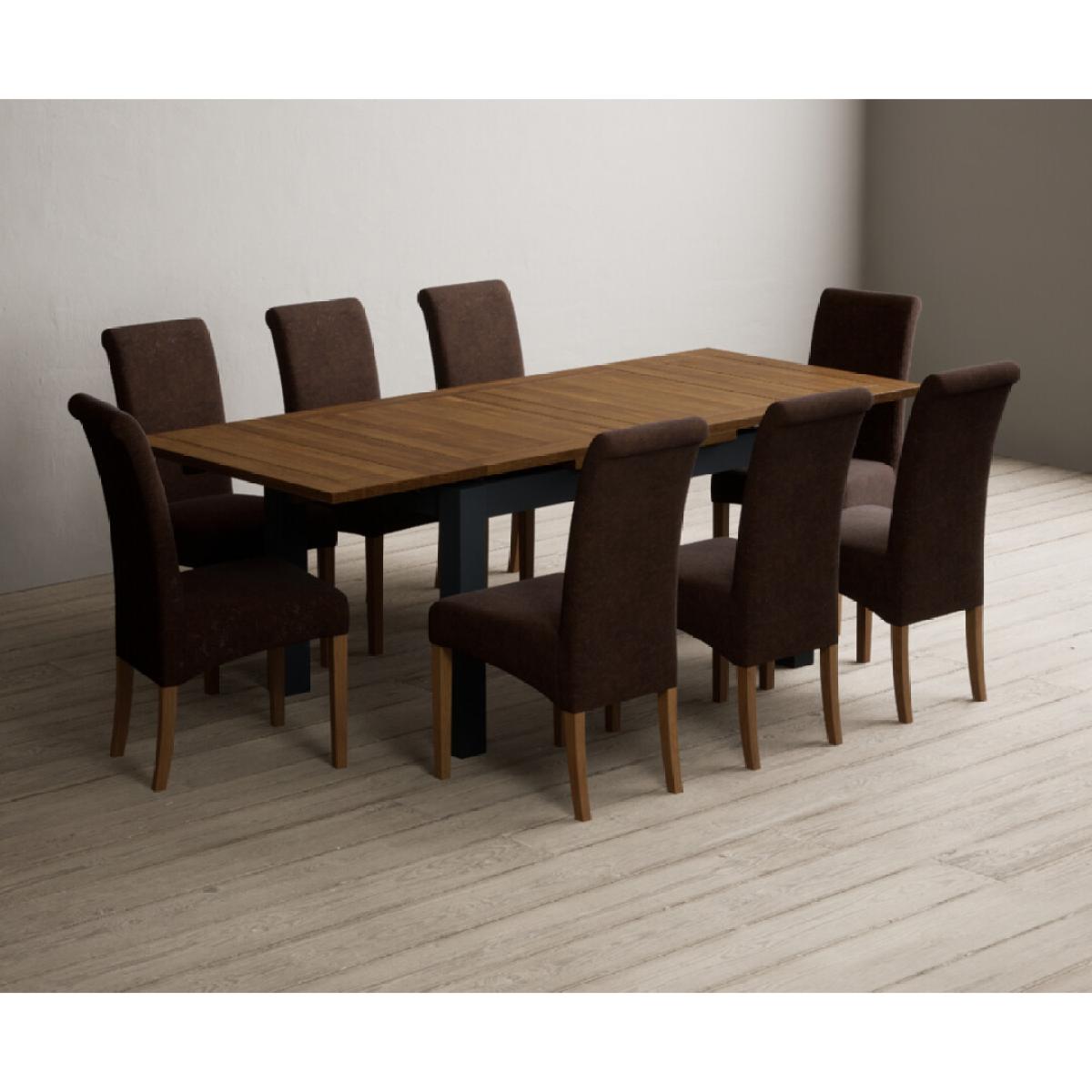 Extending Buxton 140cm Oak and Dark Blue Painted Dining Table with 8 Grey Scroll Back Chairs – image 81