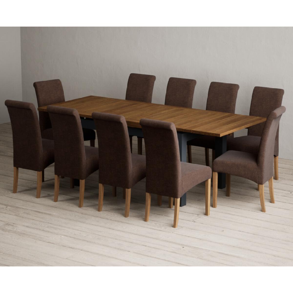 Extending Buxton 140cm Oak and Dark Blue Painted Dining Table with 8 Grey Scroll Back Chairs – image 82