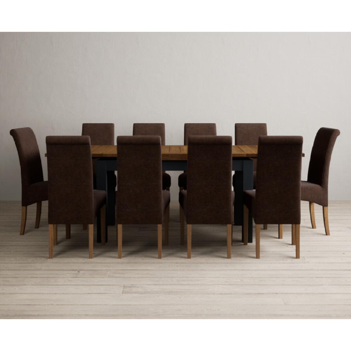 Extending Buxton 140cm Oak and Dark Blue Painted Dining Table with 8 Grey Scroll Back Chairs – image 83