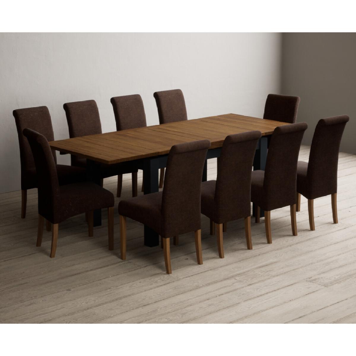 Extending Buxton 140cm Oak and Dark Blue Painted Dining Table with 8 Grey Scroll Back Chairs – image 84