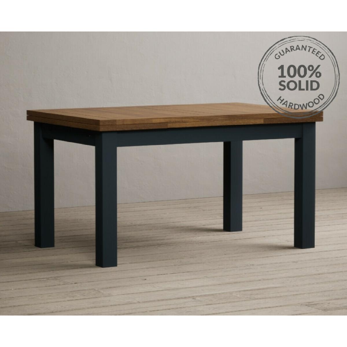 Extending Buxton 140cm Oak and Dark Blue Painted Dining Table with 8 Grey Scroll Back Chairs – image 86