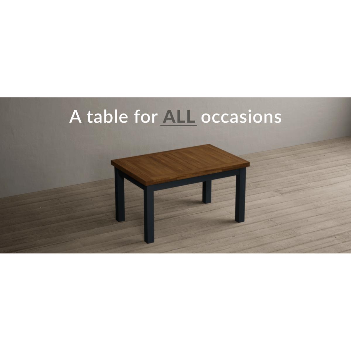 Extending Buxton 140cm Oak and Dark Blue Painted Dining Table with 8 Grey Scroll Back Chairs – image 87