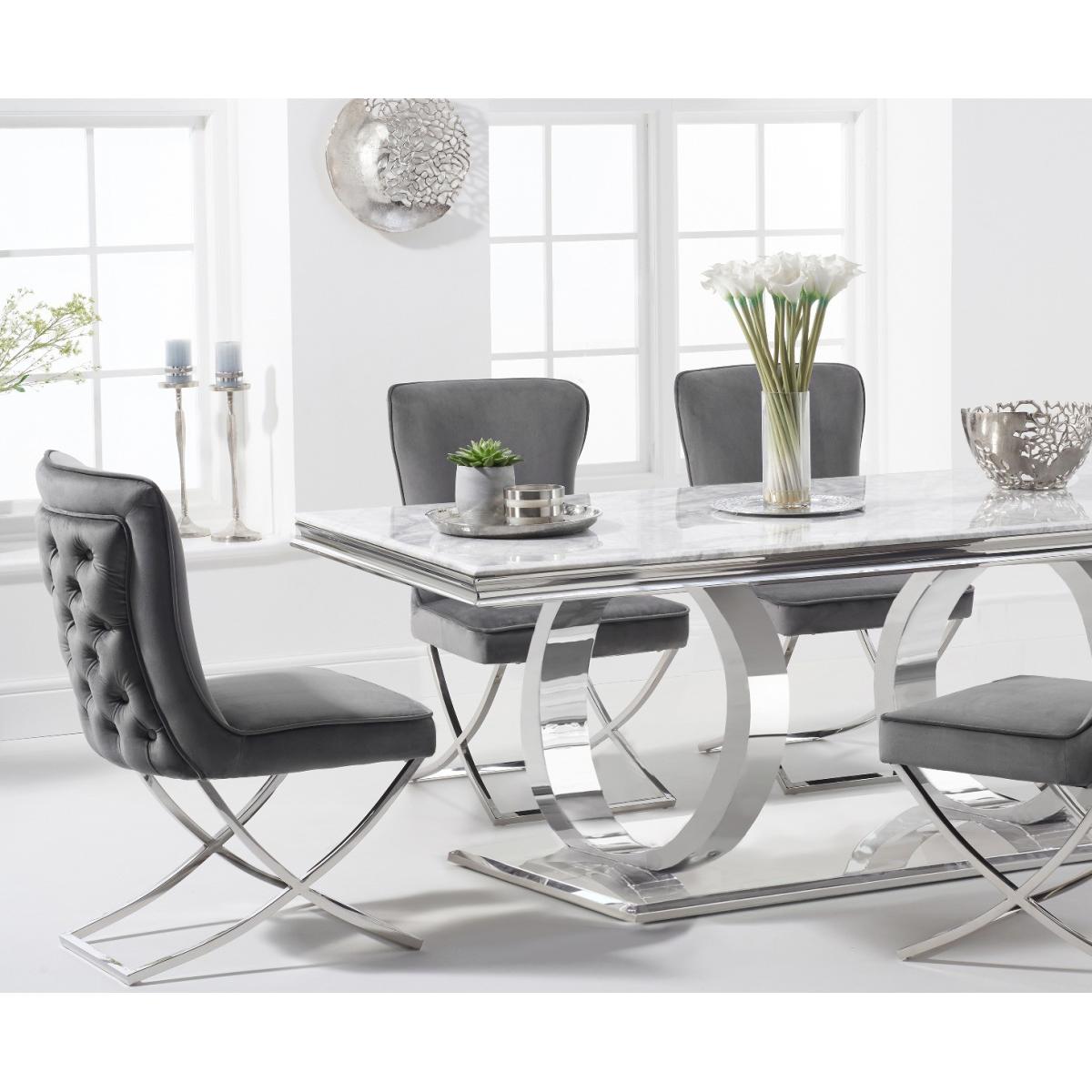 Harlow 180cm Marble Dining Table with Giovanni Velvet Chairs - Grey, 6 Chairs – image 2