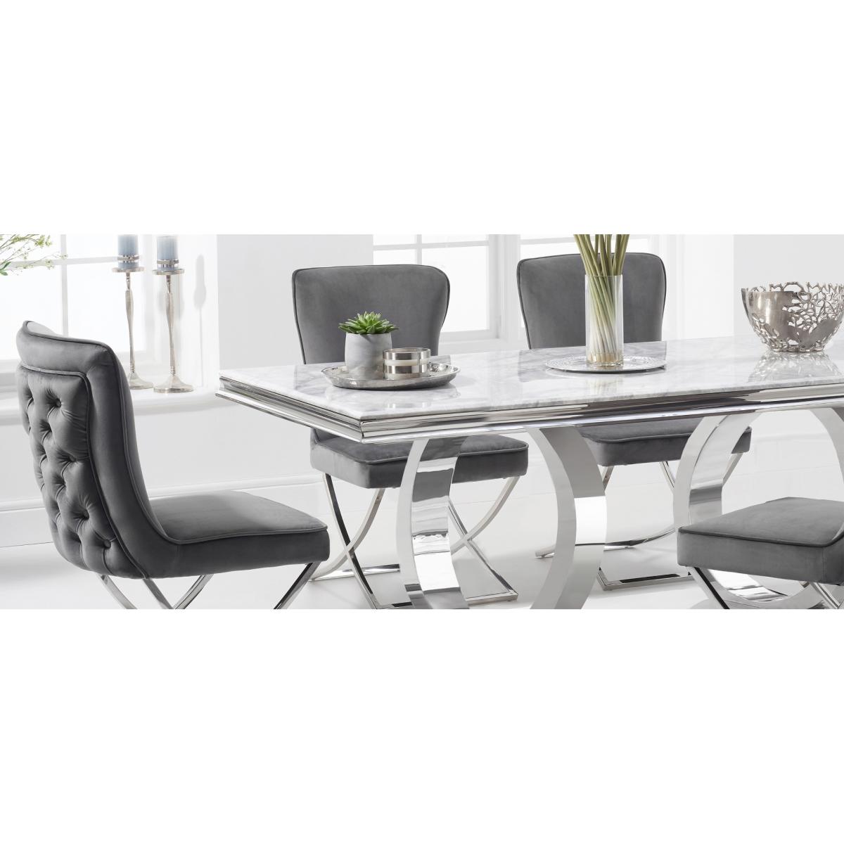 Harlow 180cm Marble Dining Table with Giovanni Velvet Chairs - Grey, 6 Chairs – image 11