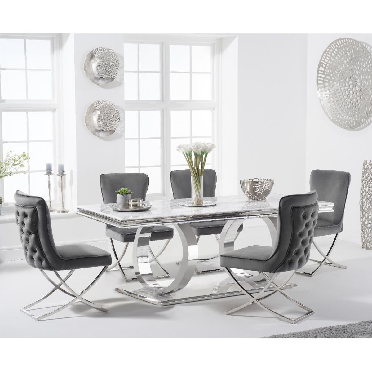 Harlow 180cm Marble Dining Table with Giovanni Velvet Chairs - Grey, 6 Chairs – image 1