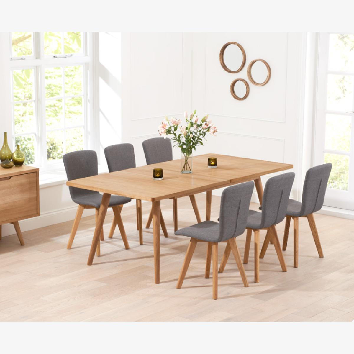 Ruben 150cm Retro Oak Extending Dining Table and 10 Grey Chairs – image 1