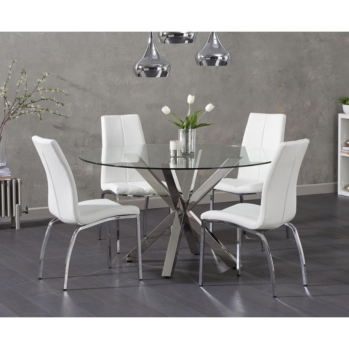 Rio Round Glass Dining Table With 6 Ivory White Cavello Chairs – image 2