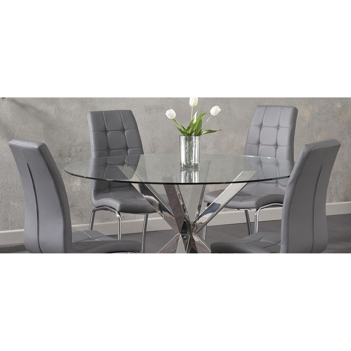 Rio Round Glass Dining Table With 6 Ivory White Cavello Chairs – image 15