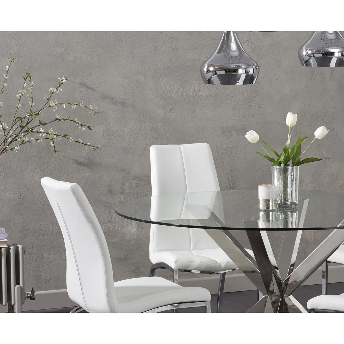 Rio Round Glass Dining Table With 6 Ivory White Cavello Chairs – image 3