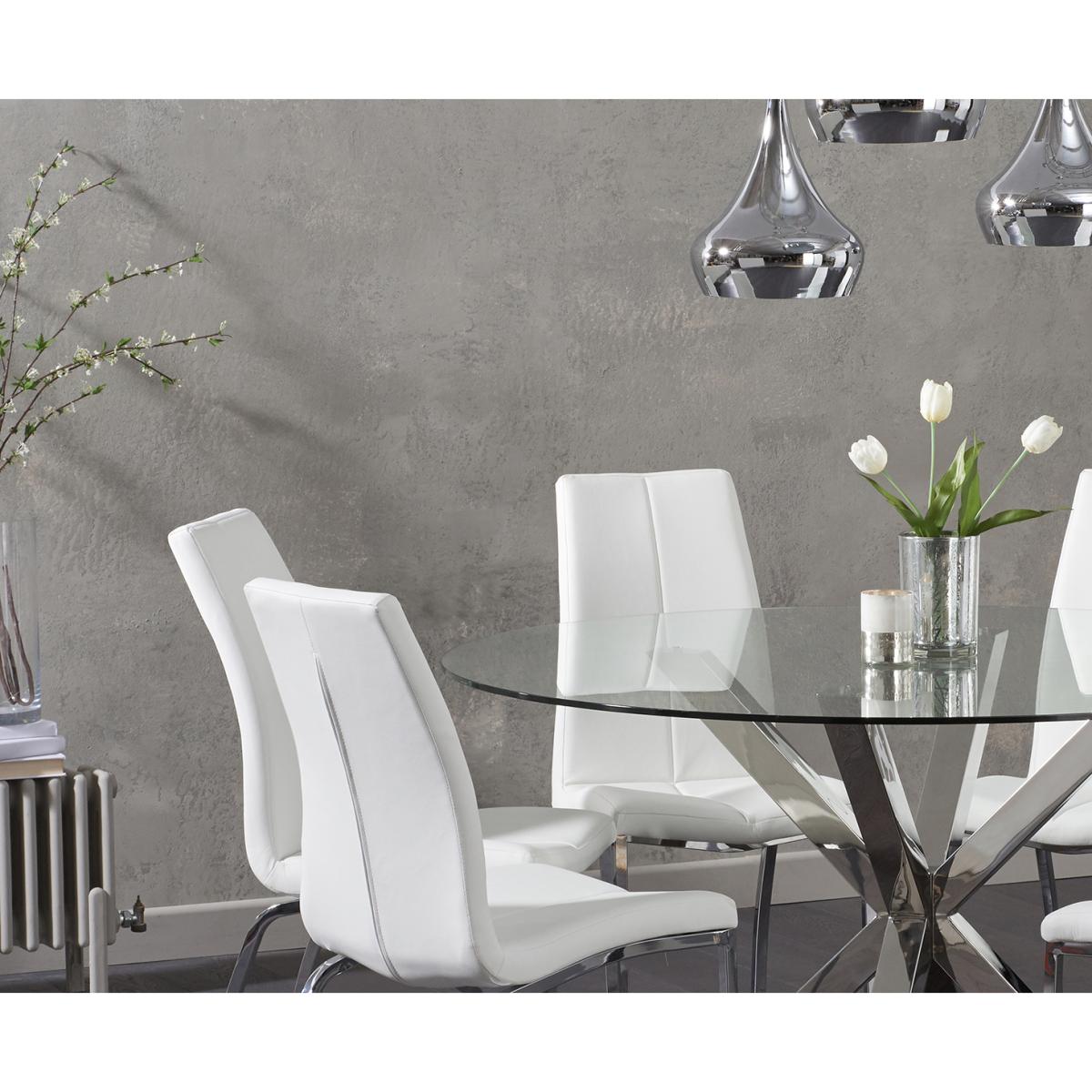 Rio Round Glass Dining Table With 6 Ivory White Cavello Chairs – image 4