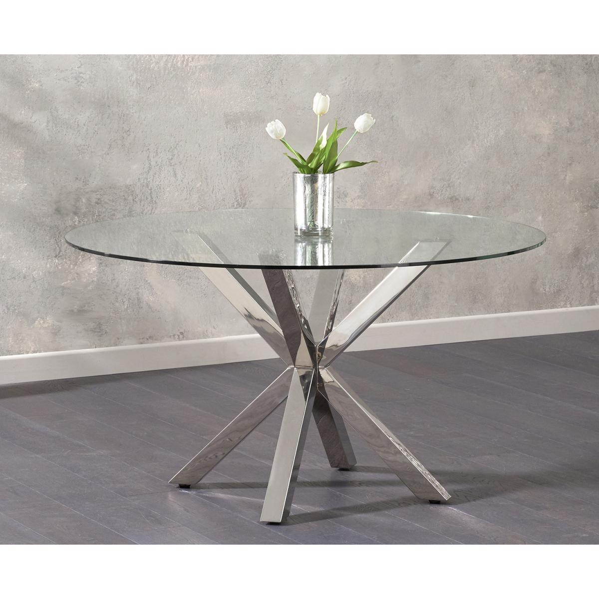 Rio Round Glass Dining Table With 6 Ivory White Cavello Chairs – image 5