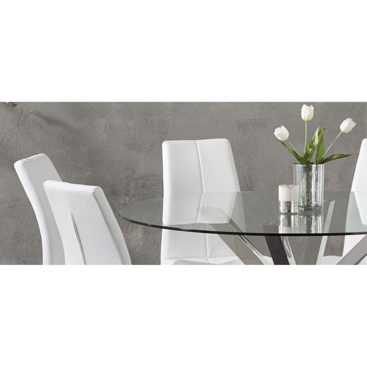 Rio Round Glass Dining Table With 6 Ivory White Cavello Chairs – image 9