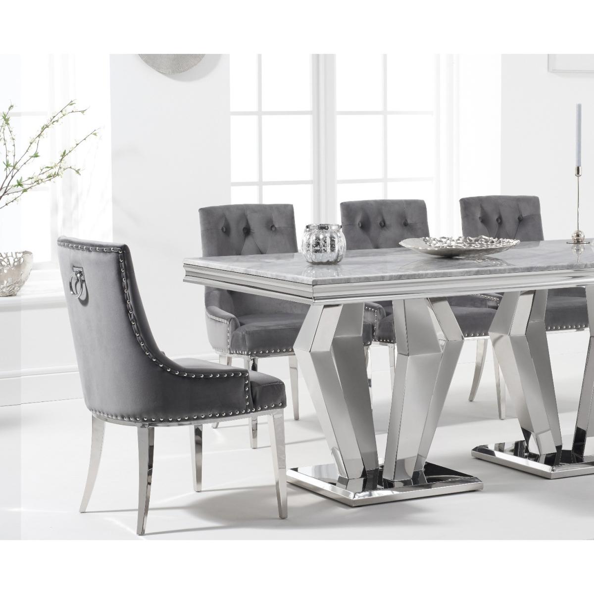 Viscount 180cm Marble Dining Table With 8 Grey Sienna Velvet Chairs – image 2