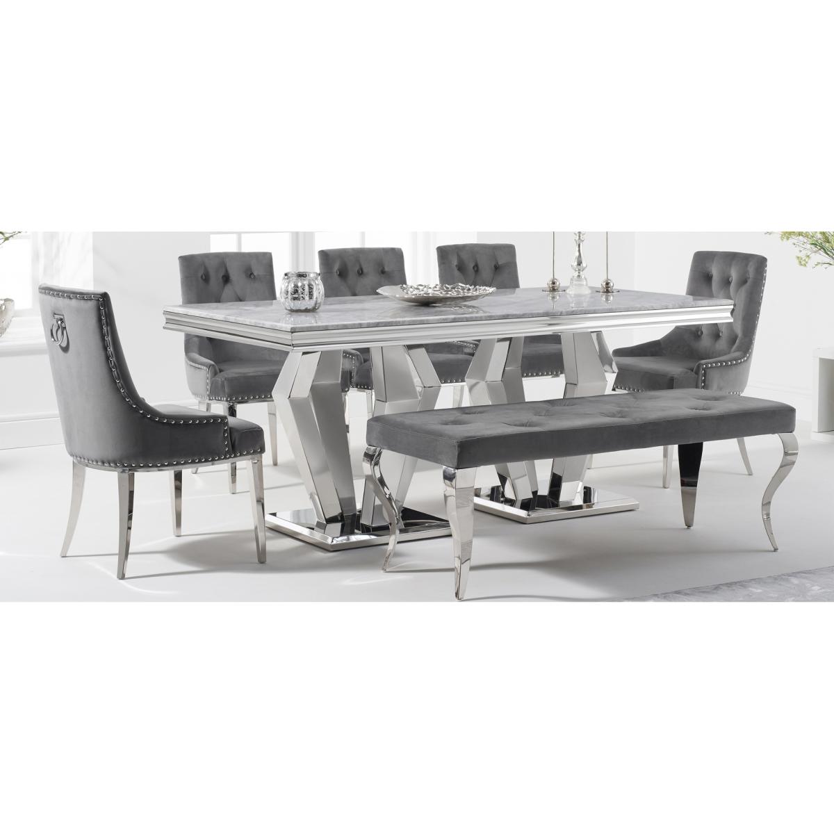 Viscount 180cm Marble Dining Table With 8 Grey Sienna Velvet Chairs – image 16