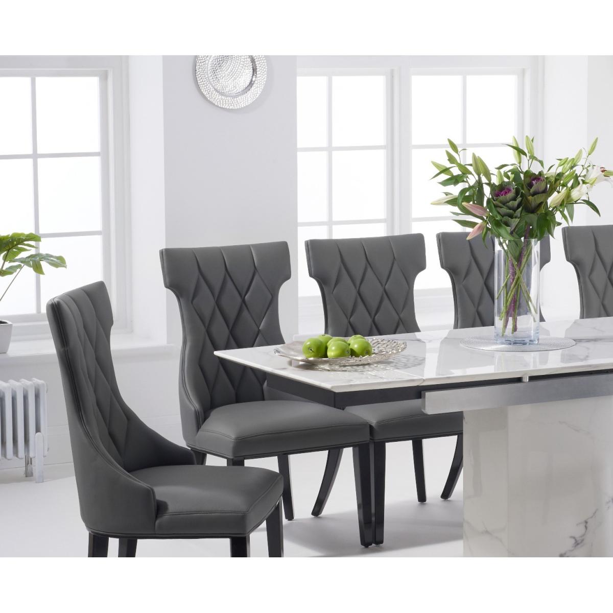 Metropolis 160cm Extending White Marble Dining Table With 8 Grey Freya Chairs – image 2