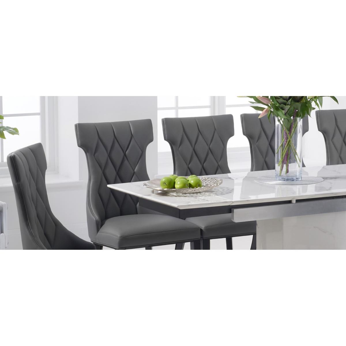 Metropolis 160cm Extending White Marble Dining Table With 8 Grey Freya Chairs – image 11