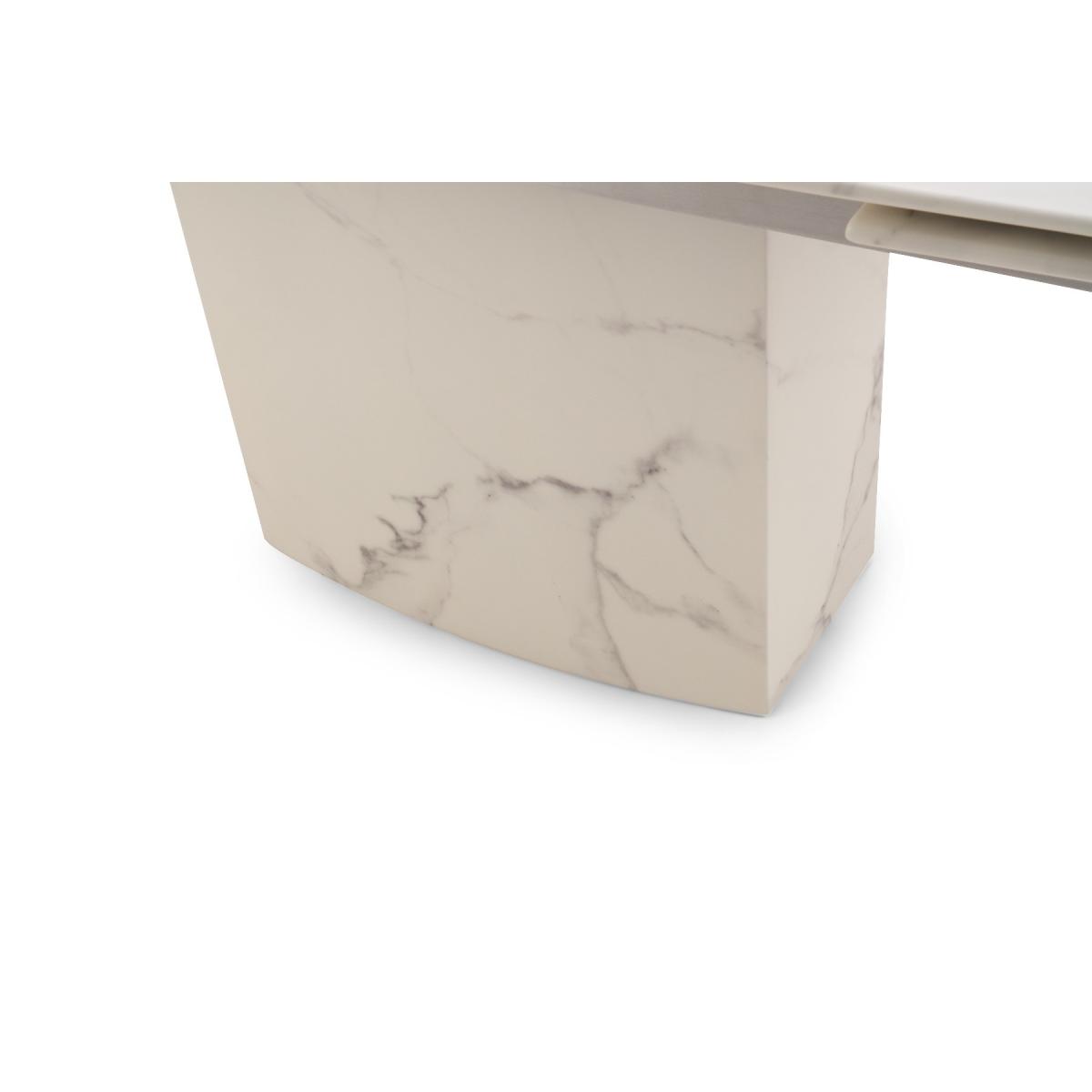 Metropolis 160cm Extending White Marble Dining Table With 8 Grey Freya Chairs – image 8