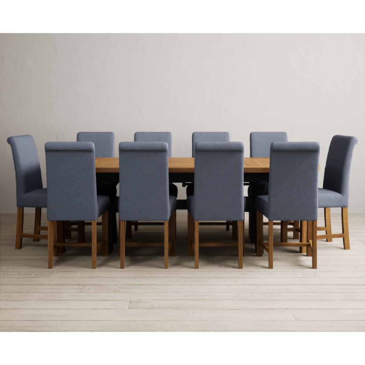 Extending Olympia 180cm Oak and Dark Blue Painted Dining Table with 12 Blue Chairs – image 11