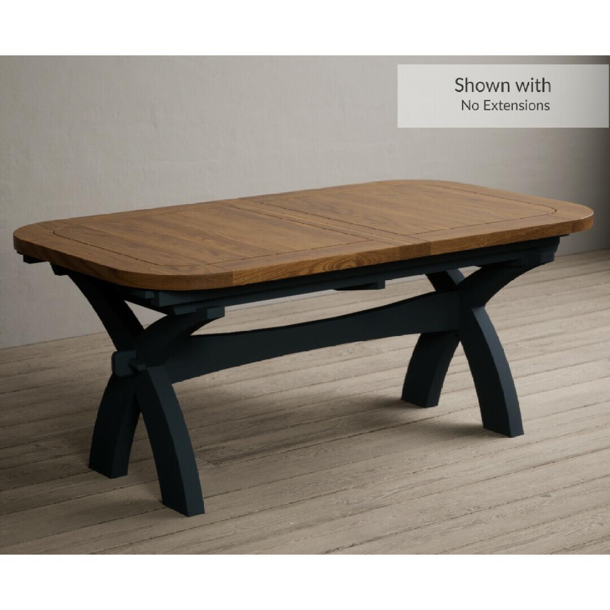 Extending Olympia 180cm Oak and Dark Blue Painted Dining Table with 12 Blue Chairs – image 101