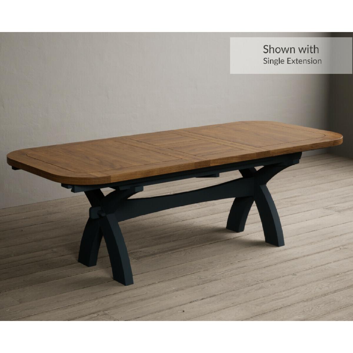 Extending Olympia 180cm Oak and Dark Blue Painted Dining Table with 12 Blue Chairs – image 102