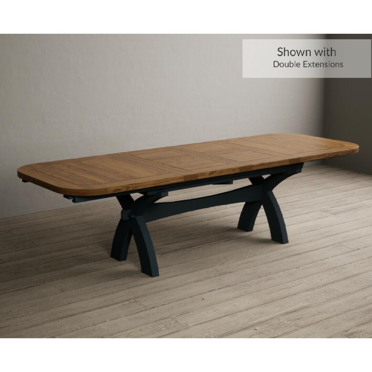 Extending Olympia 180cm Oak and Dark Blue Painted Dining Table with 12 Blue Chairs – image 103