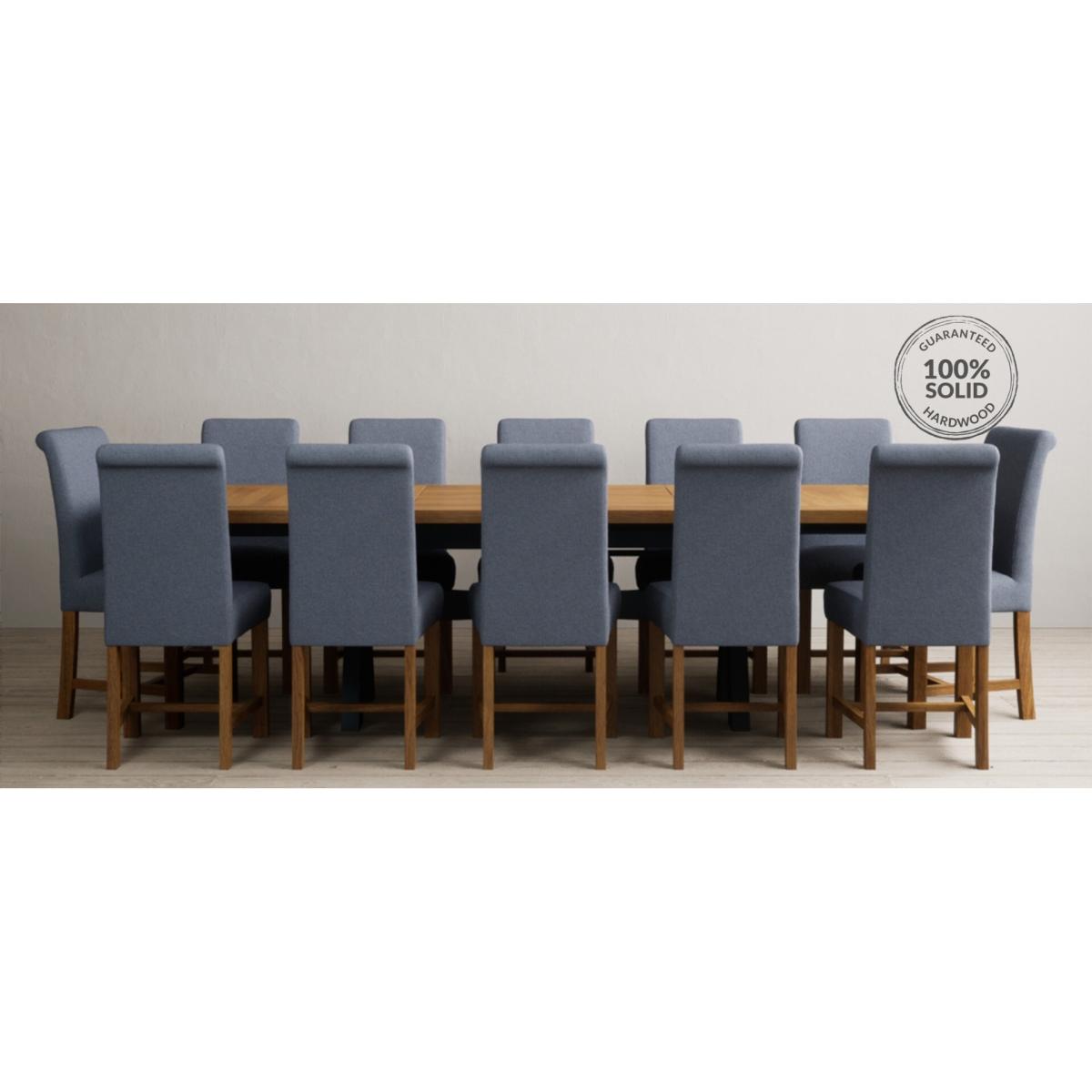 Extending Olympia 180cm Oak and Dark Blue Painted Dining Table with 12 Blue Chairs – image 105