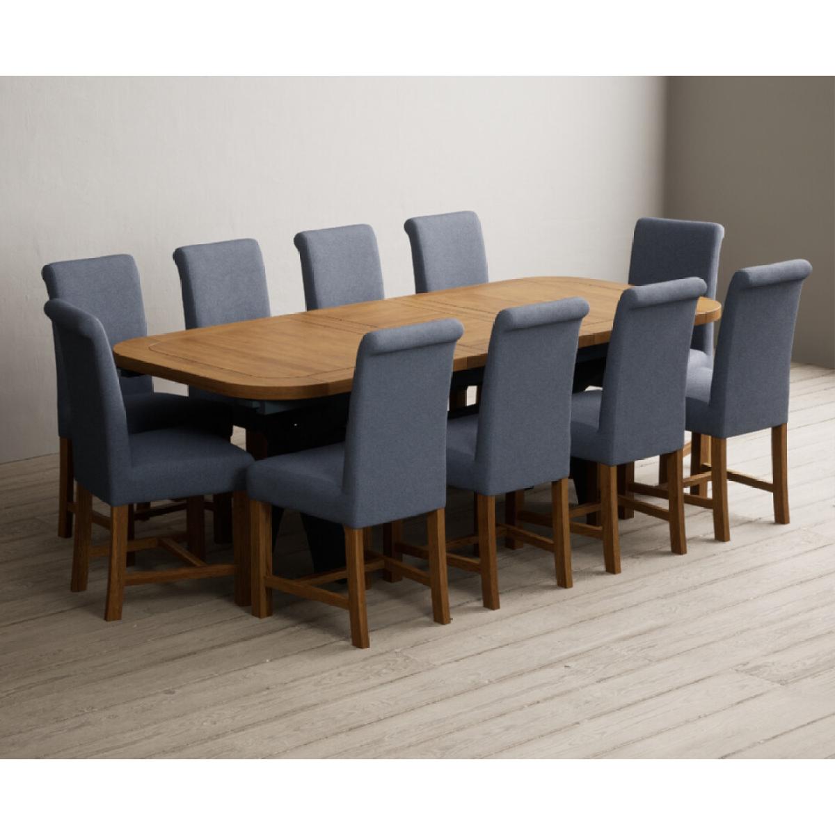 Extending Olympia 180cm Oak and Dark Blue Painted Dining Table with 12 Blue Chairs – image 12