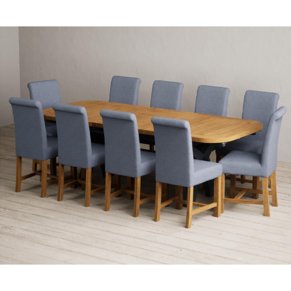 Extending Olympia 180cm Oak and Dark Blue Painted Dining Table with 12 Blue Chairs – image 13