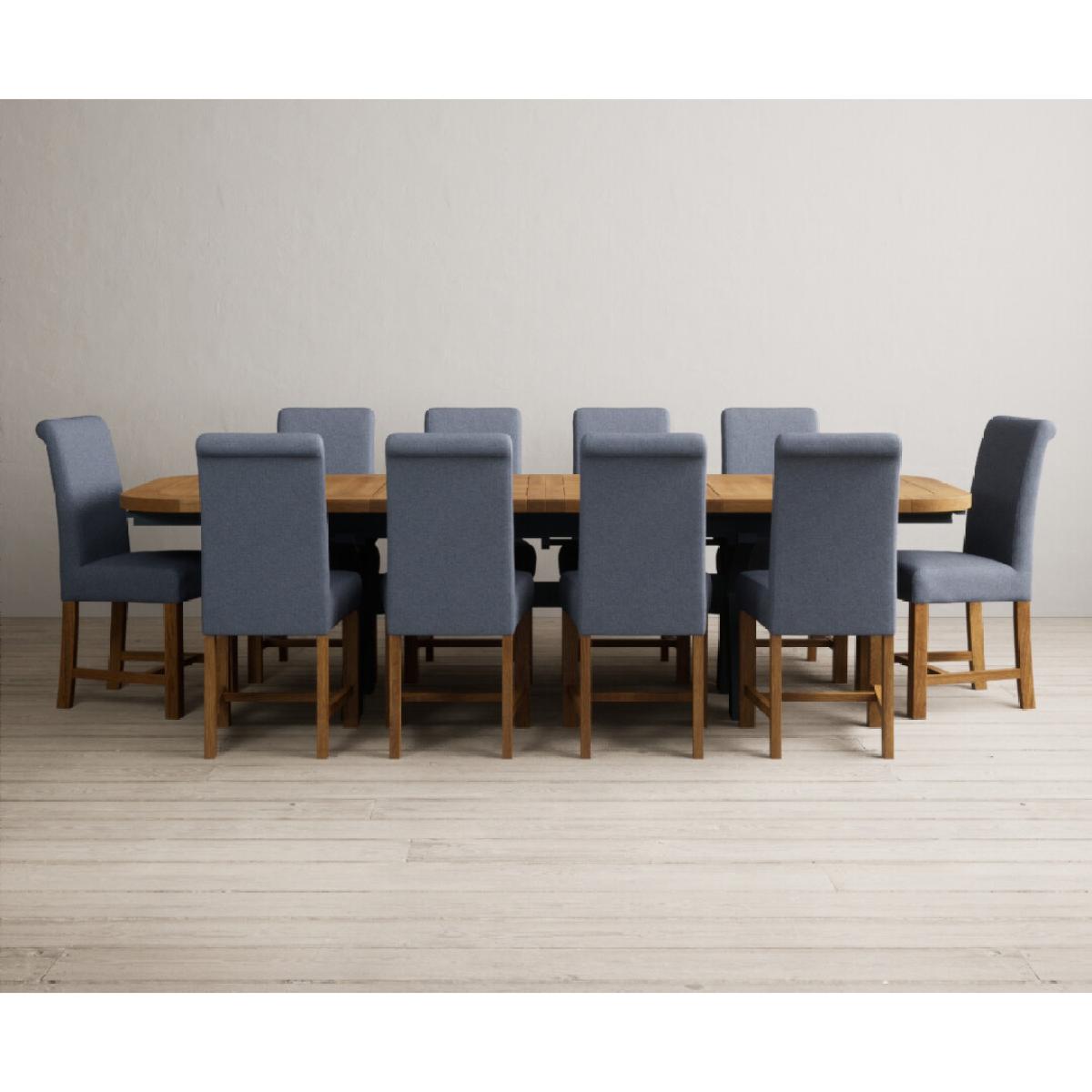Extending Olympia 180cm Oak and Dark Blue Painted Dining Table with 12 Blue Chairs – image 14