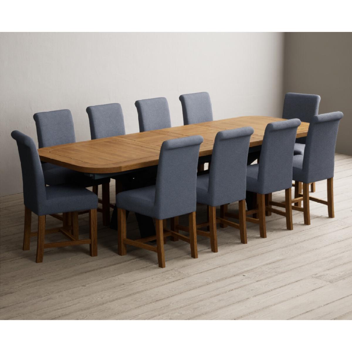 Extending Olympia 180cm Oak and Dark Blue Painted Dining Table with 12 Blue Chairs – image 15