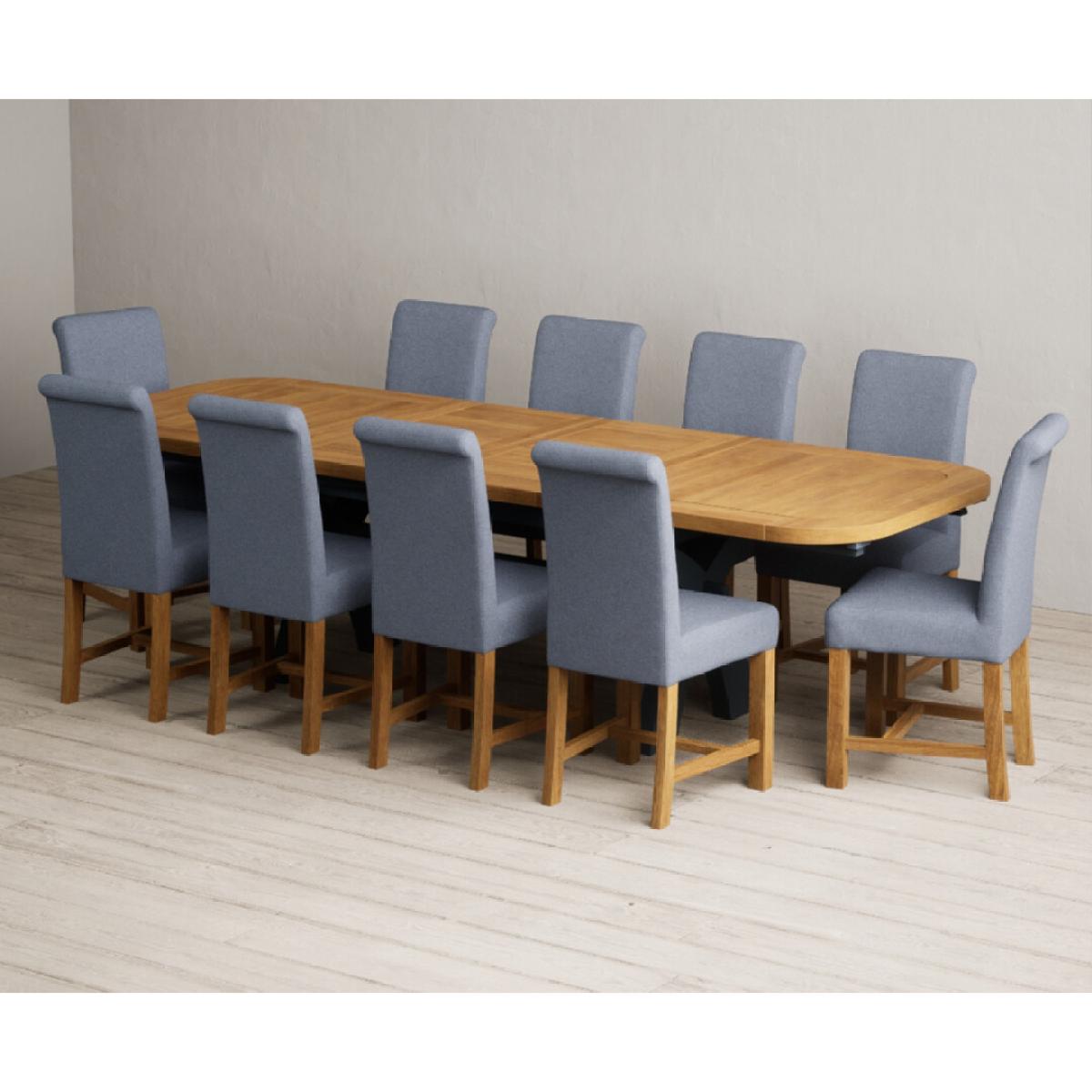 Extending Olympia 180cm Oak and Dark Blue Painted Dining Table with 12 Blue Chairs – image 16