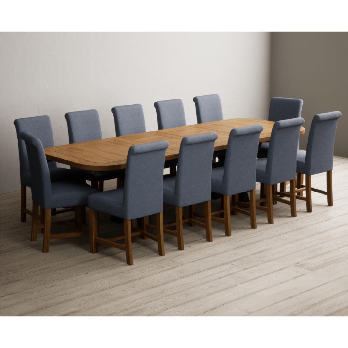 Extending Olympia 180cm Oak and Dark Blue Painted Dining Table with 12 Blue Chairs – image 17
